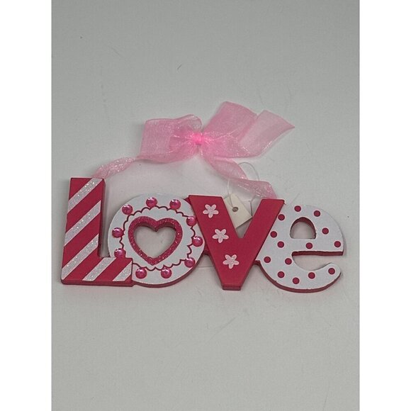 Valentines Pink Love Mini Sign 5 Inch Rhinestones Tiered Tray Decor Pink Love - Picture 9 of 10